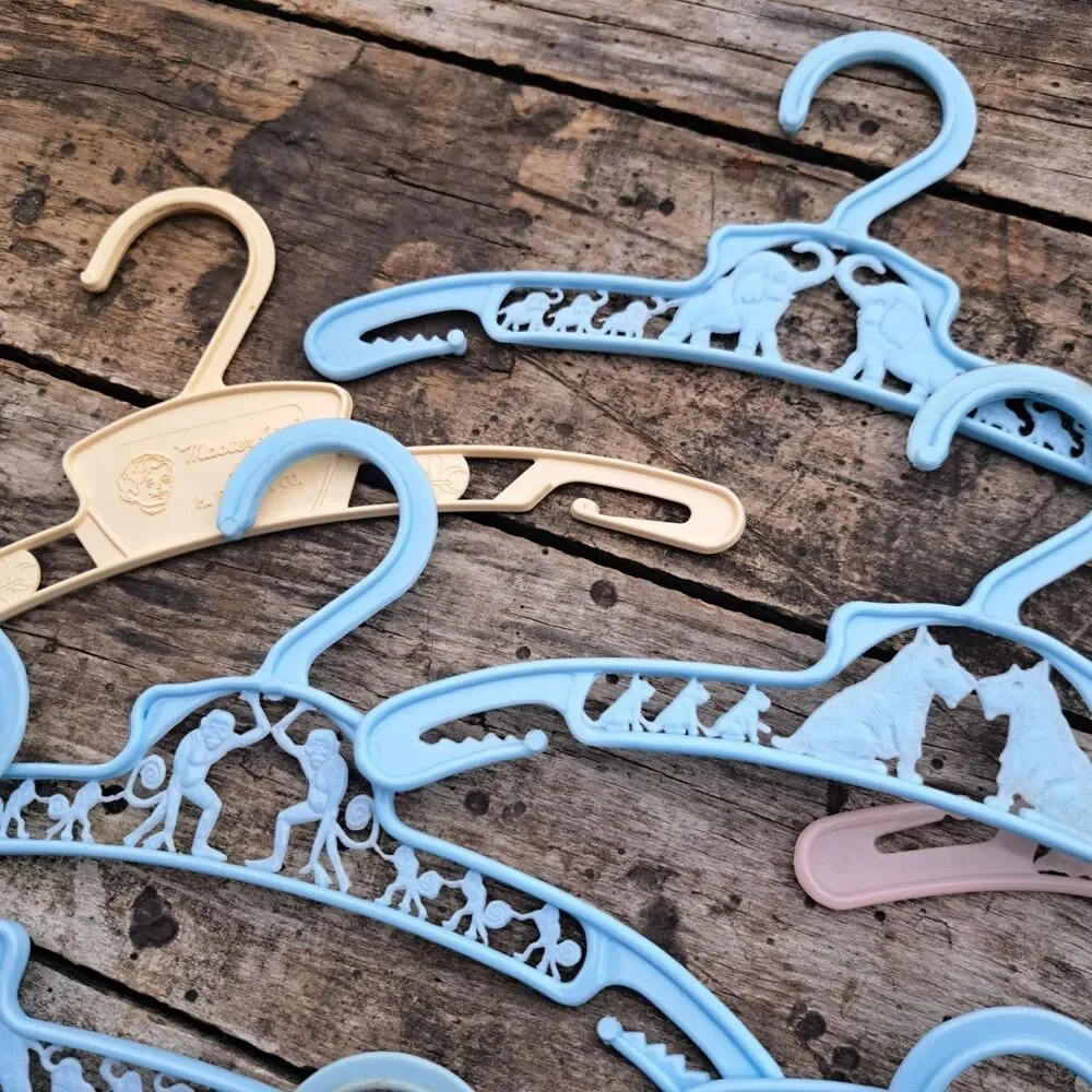 Vintage 1950s Set Of 9 Baby World  Co Clothes Hangers Bambi Carousel Circus Blue